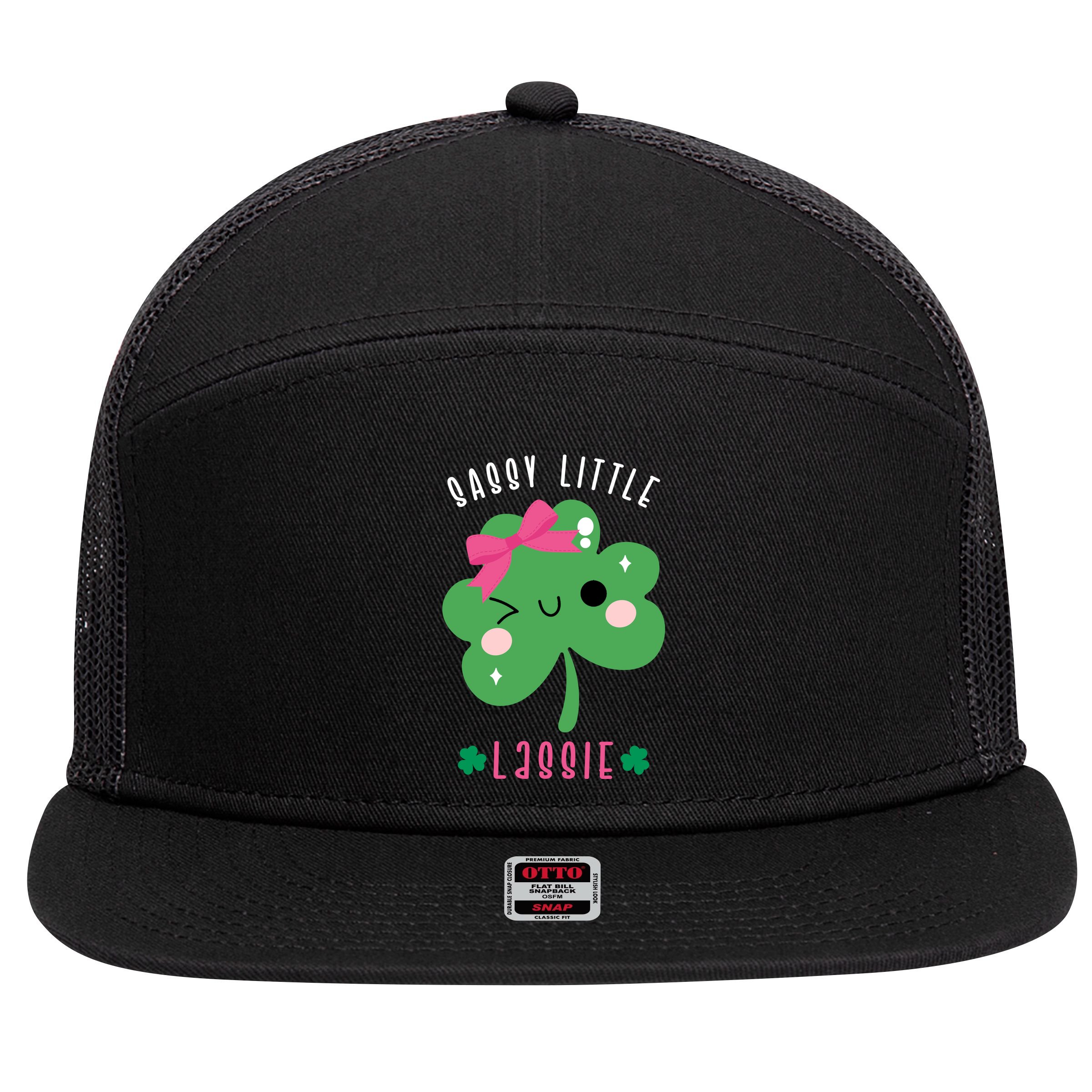 St Patricks Day Sassy Little Lassie Cute Funny 7 Panel Mesh Trucker Snapback Hat