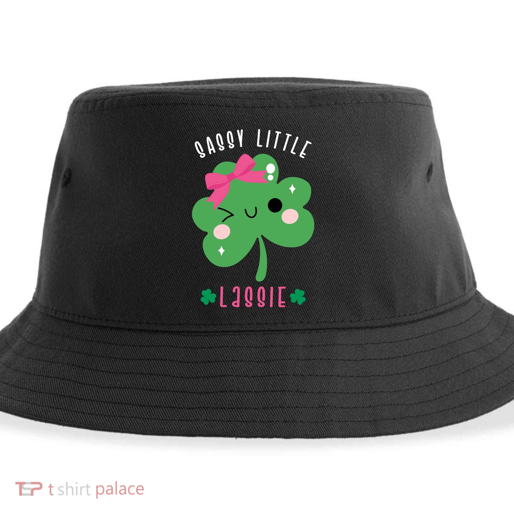 St Patricks Day Sassy Little Lassie Cute Funny Sustainable Bucket Hat