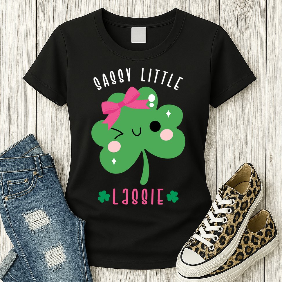 St Patricks Day Sassy Little Lassie Cute Funny Womens T-Shirt