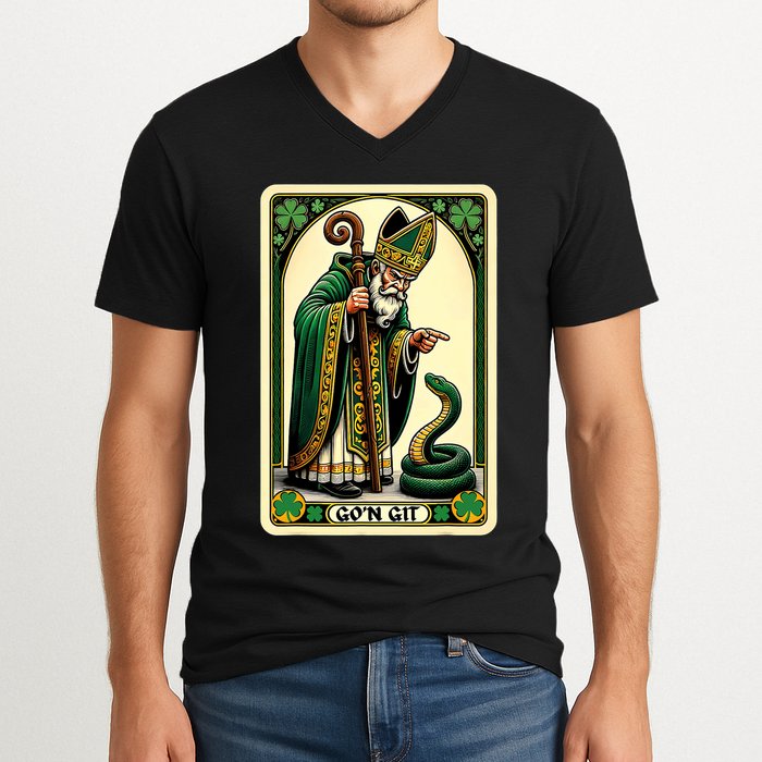 St Patricks Day Tarot Card GoN Git Funny St Patrick V-Neck T-Shirt