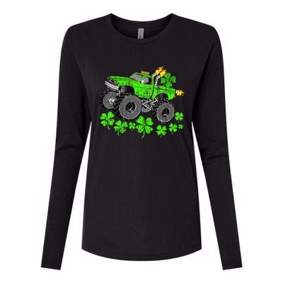 St Patricks Day Lucky Monster Truck Womens Cotton Relaxed Long Sleeve T-Shirt