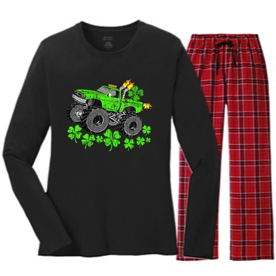 St Patricks Day Lucky Monster Truck Women's Long Sleeve Flannel Pajama Set 