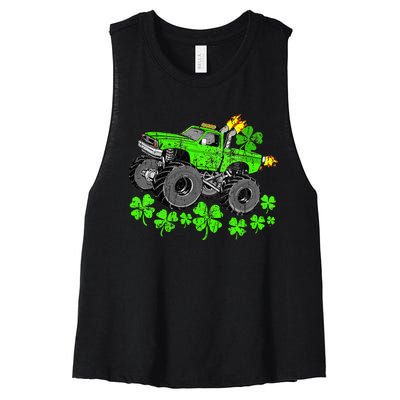 St Patricks Day Lucky Monster Truck Women's Racerback Cropped Tank