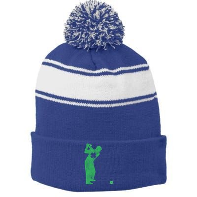 St Patrick's Day Golf Golfing Golfer Green Shamrock Irish Gift Stripe Pom Pom Beanie