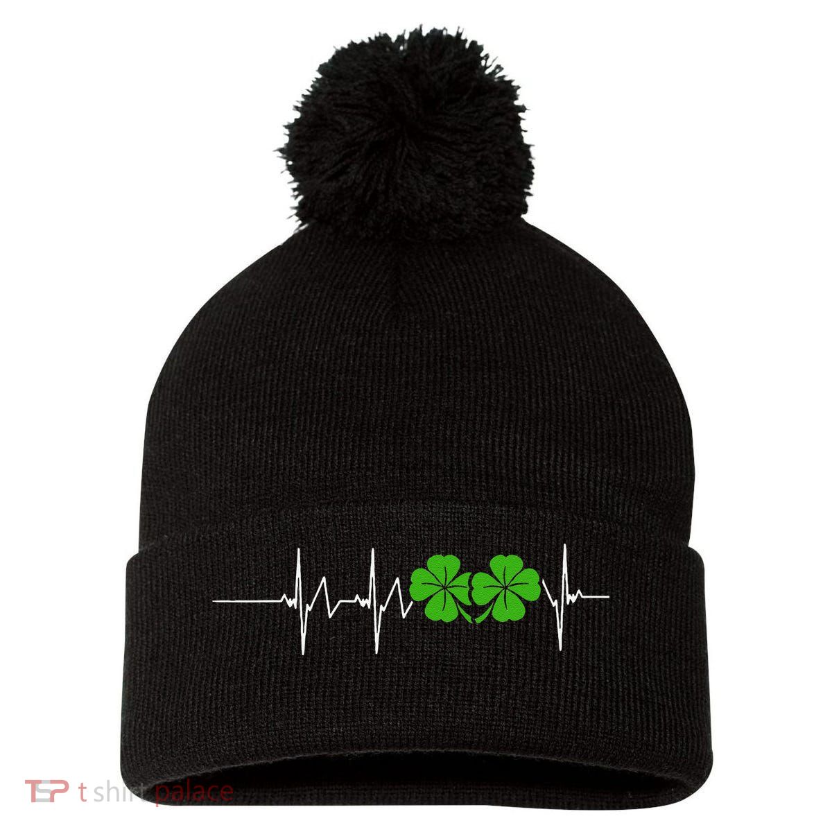 St Patricks Day Ireland Heartbeat Pom Pom 12in Knit Beanie