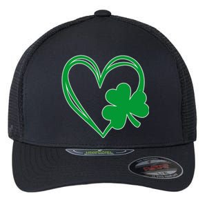 St Patricks Day Shamrock Heart Flexfit Unipanel Trucker Cap