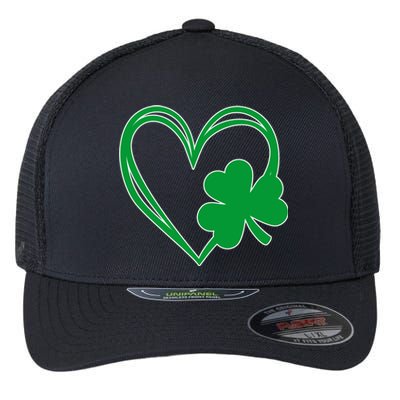 St Patricks Day Shamrock Heart Flexfit Unipanel Trucker Cap