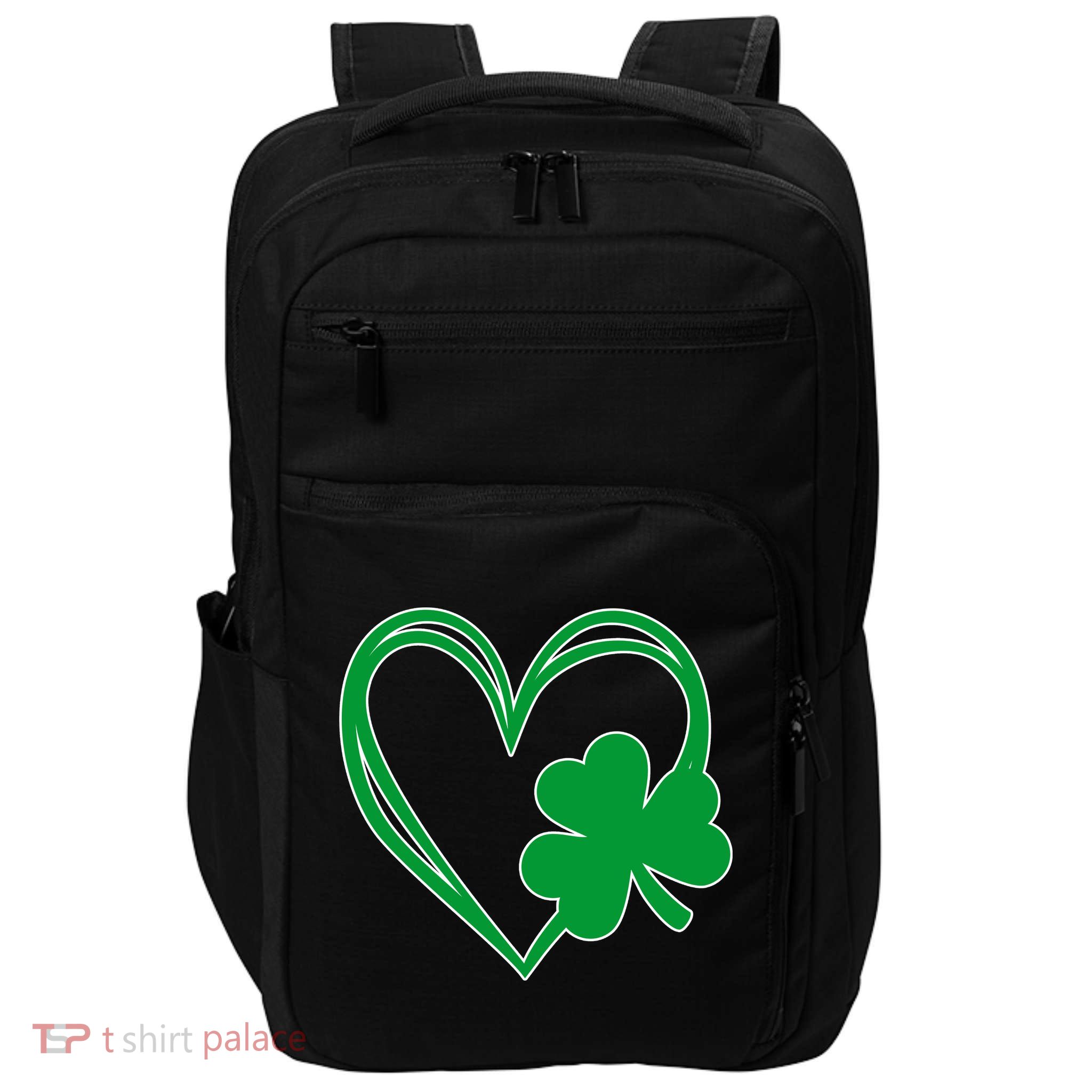 St Patricks Day Shamrock Heart Impact Tech Backpack