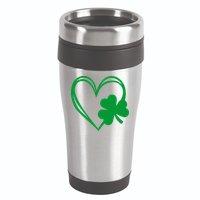 St Patricks Day Shamrock Heart 16oz Travel Tumbler