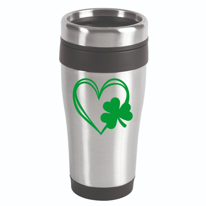 St Patricks Day Shamrock Heart 16oz Travel Tumbler