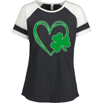 St Patricks Day Shamrock Heart Enza Ladies Jersey Colorblock Tee