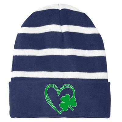 St Patricks Day Shamrock Heart Striped Beanie with Solid Band