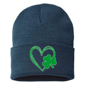 St Patricks Day Shamrock Heart Sustainable Knit Beanie