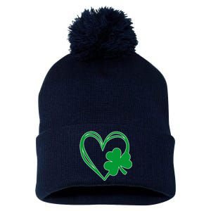 St Patricks Day Shamrock Heart Pom Pom 12in Knit Beanie