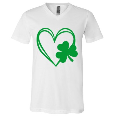 St Patricks Day Shamrock Heart V-Neck T-Shirt