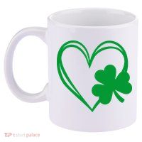 St Patricks Day Shamrock Heart 11oz C Handle Ceramic Mug