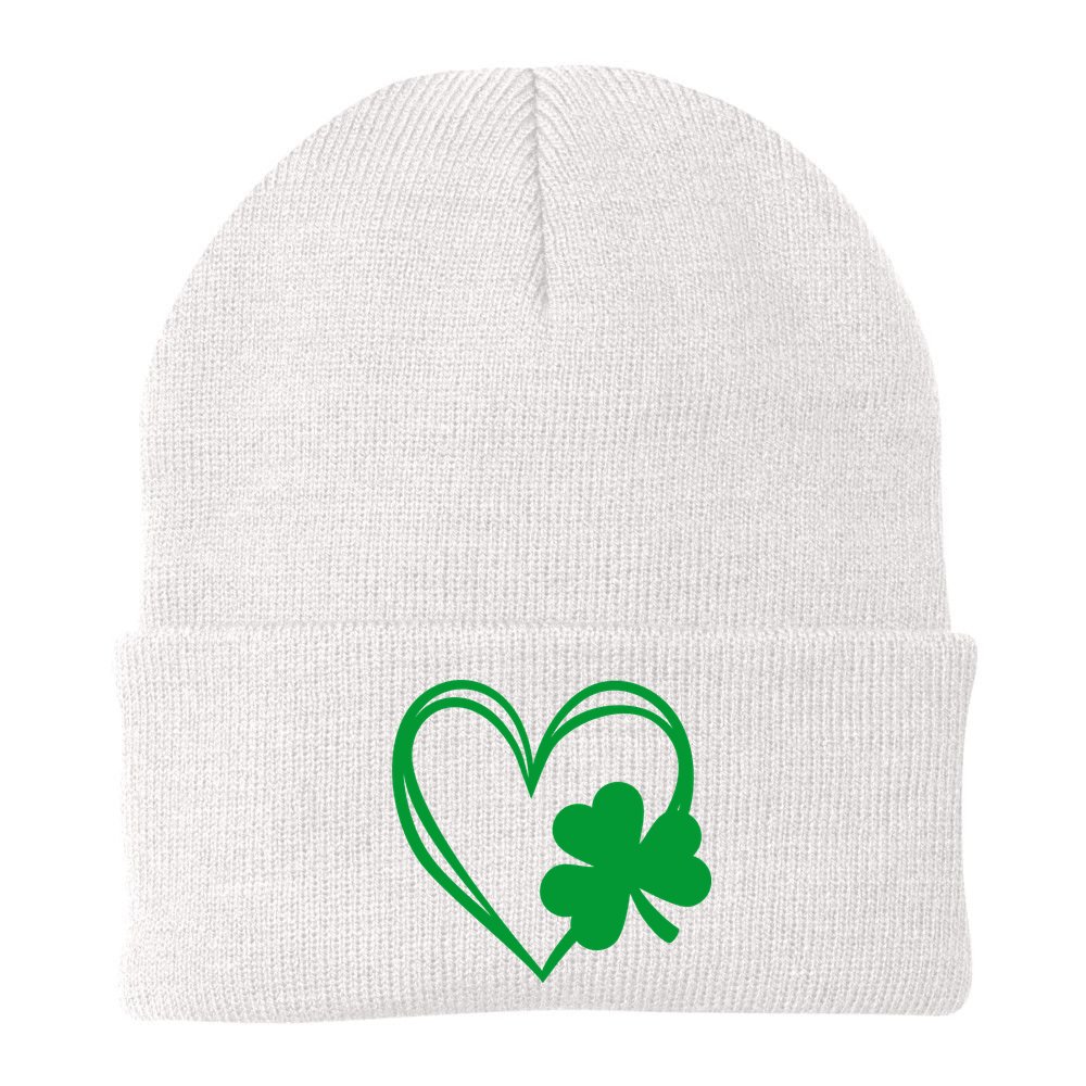 St Patricks Day Shamrock Heart Beanie