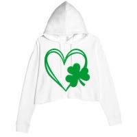 St Patricks Day Shamrock Heart Crop Fleece Hoodie