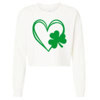 St Patricks Day Shamrock Heart Cropped Pullover Crew