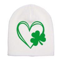 St Patricks Day Shamrock Heart Short Acrylic Beanie