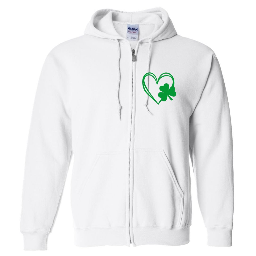 St Patricks Day Shamrock Heart Full Zip Hoodie