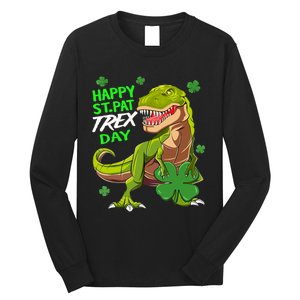 St Patricks Day Dinosaur Dino Saurus Irish Shamrock Boy Long Sleeve Shirt