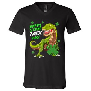 St Patricks Day Dinosaur Dino Saurus Irish Shamrock Boy V-Neck T-Shirt