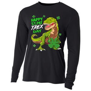 St Patricks Day Dinosaur Dino Saurus Irish Shamrock Boy Cooling Performance Long Sleeve Crew