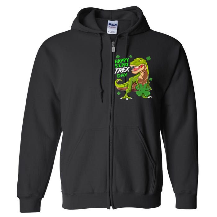 St Patricks Day Dinosaur Dino Saurus Irish Shamrock Boy Full Zip Hoodie