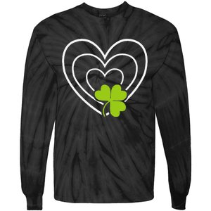 Saint Patrick's Day Green Heart Lucky Charmss Paddy's Day Tie-Dye Long Sleeve Shirt