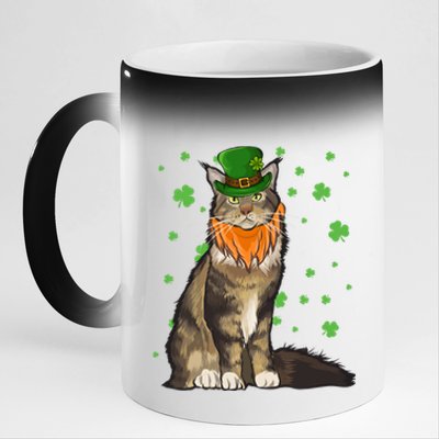 St Patricks Day Maine Coon Cat Shamrock Gift 11oz Black Color Changing Mug