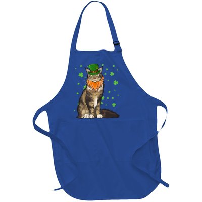 St Patricks Day Maine Coon Cat Shamrock Gift Full-Length Apron With Pockets