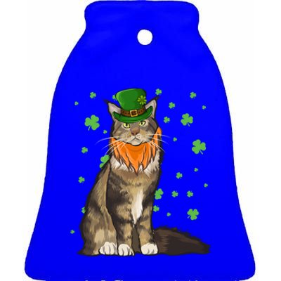 St Patricks Day Maine Coon Cat Shamrock Gift Ceramic Bell Ornament