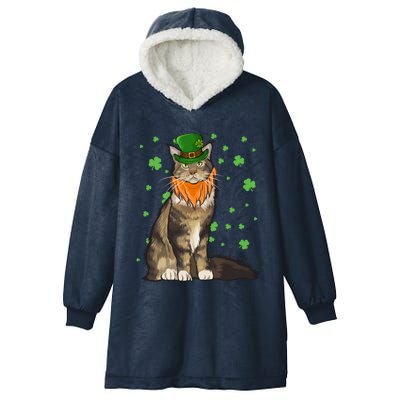 St Patricks Day Maine Coon Cat Shamrock Gift Hooded Wearable Blanket