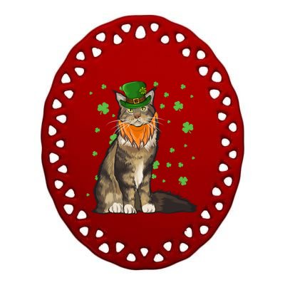 St Patricks Day Maine Coon Cat Shamrock Gift Ceramic Oval Ornament