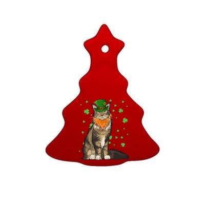 St Patricks Day Maine Coon Cat Shamrock Gift Ceramic Tree Ornament