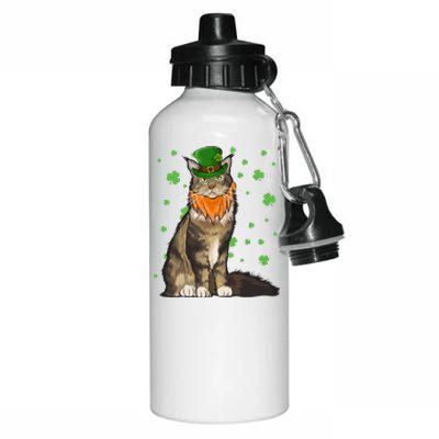 St Patricks Day Maine Coon Cat Shamrock Gift Aluminum Water Bottle