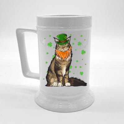 St Patricks Day Maine Coon Cat Shamrock Gift Beer Stein