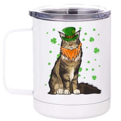 St Patricks Day Maine Coon Cat Shamrock Gift 12 oz Stainless Steel Tumbler Cup