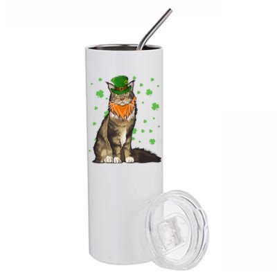 St Patricks Day Maine Coon Cat Shamrock Gift Stainless Steel Tumbler