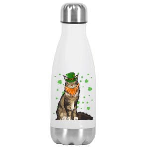 St Patricks Day Maine Coon Cat Shamrock Gift Stainless Steel Insulated Water Bottle