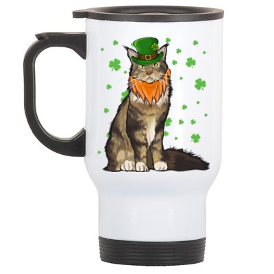 St Patricks Day Maine Coon Cat Shamrock Gift Stainless Steel Travel Mug