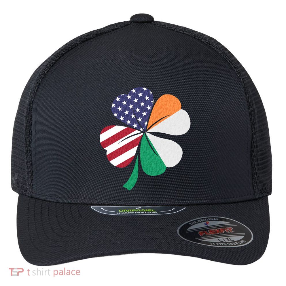 St Patricks Day Irish American Flag Shamrock Patriotic Gift Funny Gift Flexfit Unipanel Trucker Cap