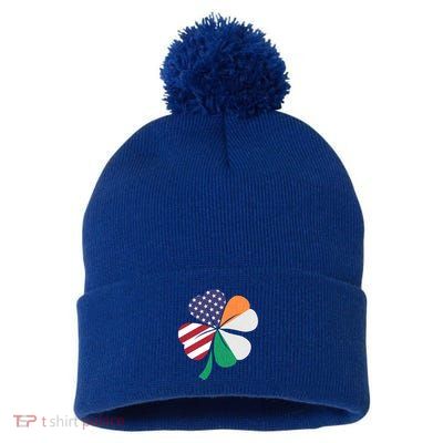 St Patricks Day Irish American Flag Shamrock Patriotic Gift Funny Gift Pom Pom 12in Knit Beanie