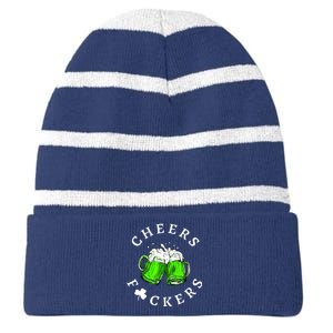 St Patricks Day Cheers Fckers Beer Drinking Funny Gift Striped Beanie with Solid Band