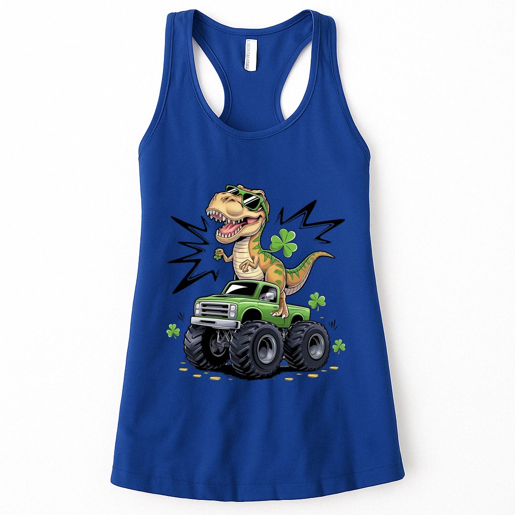 St Patricks Day Dinosaur Monster Truck Shamrock Funny Gift Womens Tank Top
