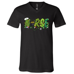 St Patricks Day Nurse Shamrock Medical Nursing Lucky RN V-Neck T-Shirt