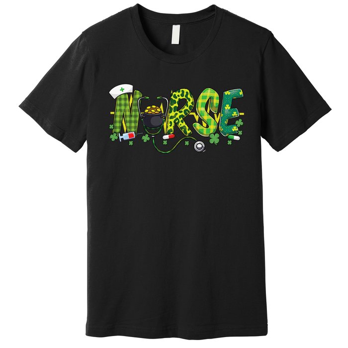 St Patricks Day Nurse Shamrock Medical Nursing Lucky RN Premium T-Shirt