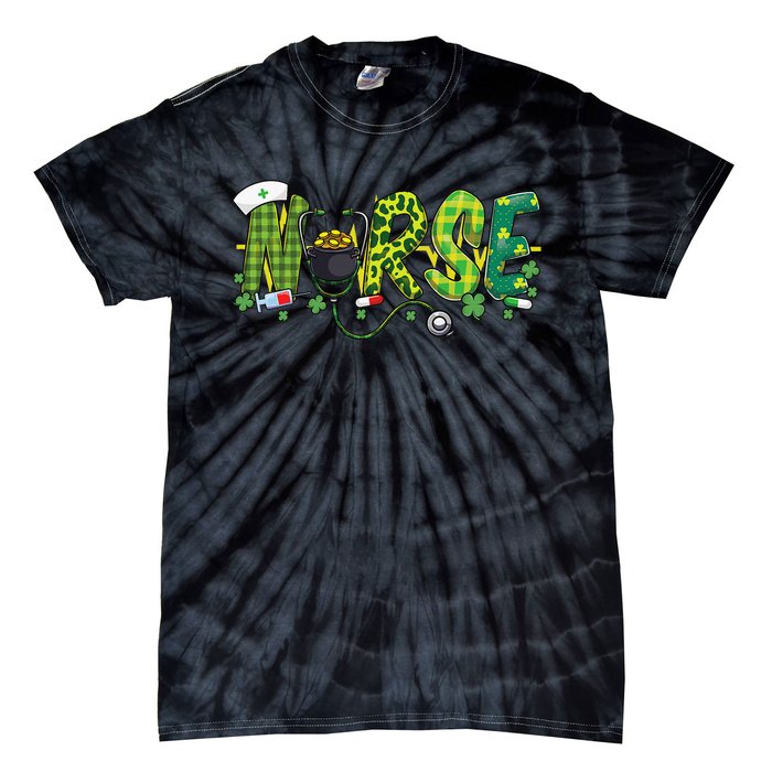 St Patricks Day Nurse Shamrock Medical Nursing Lucky RN Tie-Dye T-Shirt