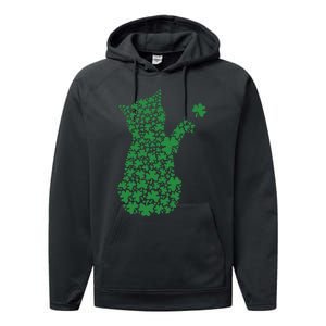 Saint Patrick's Day Cat Shamrock Kitten Lover Performance Fleece Hoodie